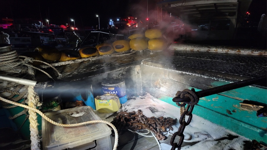 ▲화재 진압 후 선박 모습