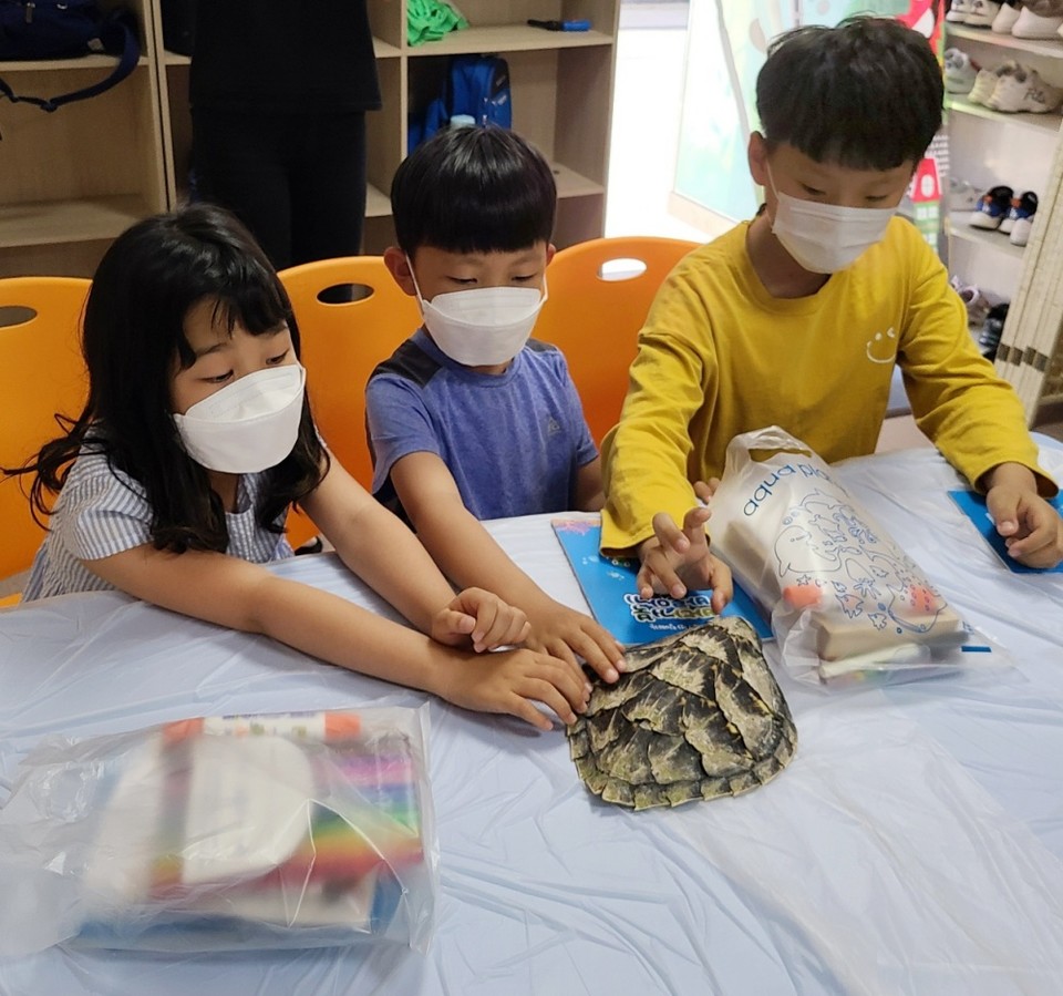 ▲삼육지역아동센터에서 열린  ‘바다거북 바로알기’ 교육 모습