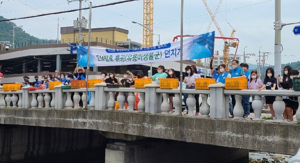 서강동 주민자치위원과 서초등학교 학생, 주민 등 이 ‘EM 흙공 던지기’ 행사에 참여했다