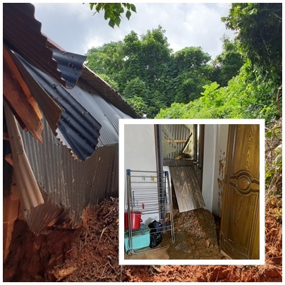 ▲장마로 토사가 지붕과 집안을 덮친 모습