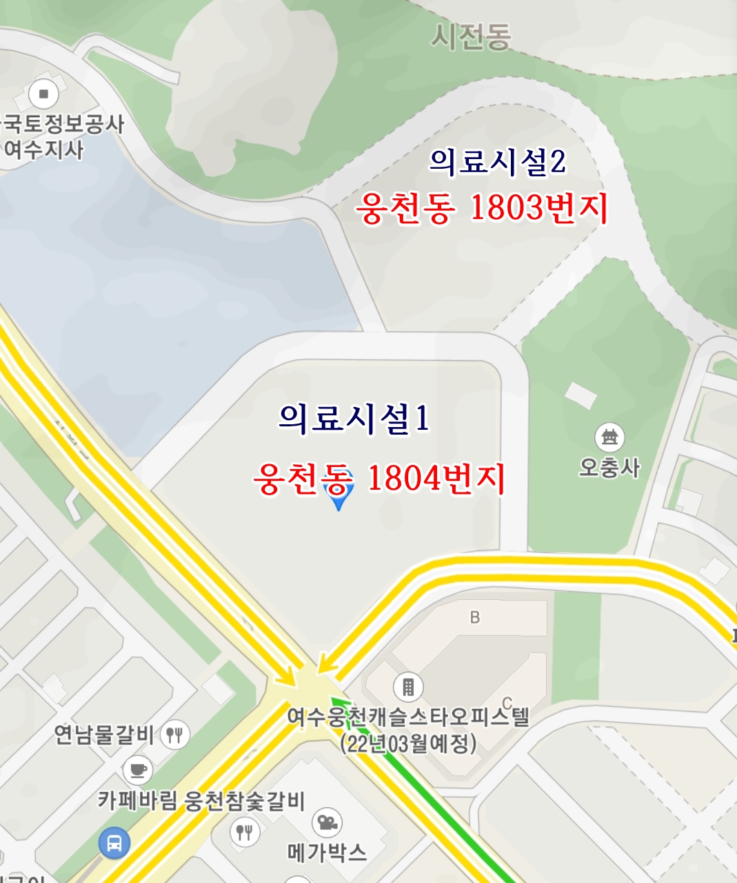 ▲ 웅천지구 의료시설 부지 위치도. 지도 캡쳐  ⓒ오병종