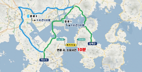 ▲ 남해 - 여수 해저터널 지도