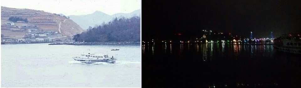 ▲ 돌산대교가 없던 시절 돌산과 현재의 여수 밤바다