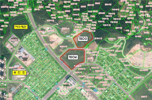 ▲ 웅천지구 의료시설 용지  두 필지를 최근 여수전남병원이 매입체결했다.