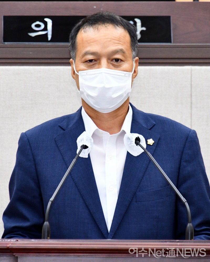 ▲ 여수시가 웅천땅을 전남병원에 반값 매각에 대한 특혜 의혹 시정질의 하는 송하진 의원 모습