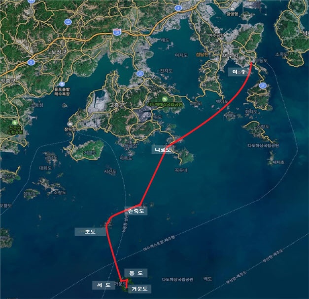 ▲여수~거문 항로도