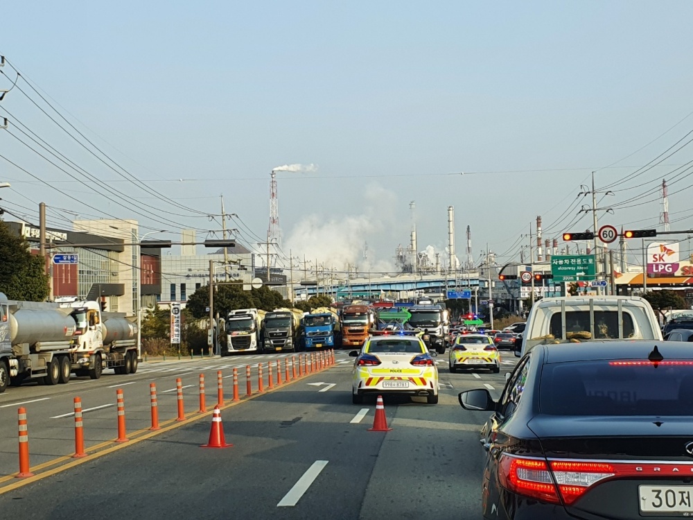 ▲여수 석창사거리 화물연대 파업