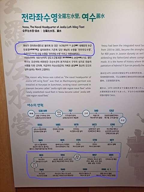 ▲  진남관 바로 아래에 소재한 "진남관 임란유물전시관"에는 좌수영성에 대한 역사를 소개하는 안내판이 있다. 그러나 국난극복의 국보급 유물에 대한 설명문에 중대한 오류가 있다  ⓒ오문수