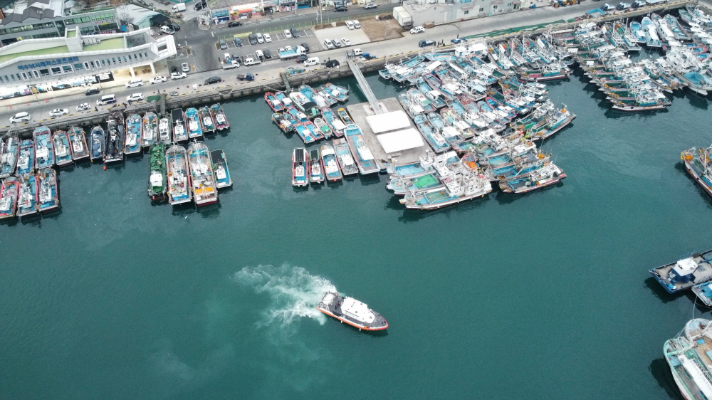 ▲소량의 기름이 유출된 항포구 밀집지역