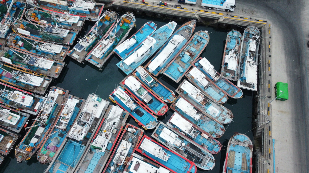 ▲항포구에 밀집되어 정박된 선박