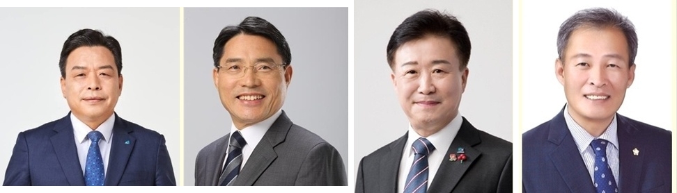 ▲ 왼쪽부터 강화수, 권오봉, 정기명, 전창곤 예비후보