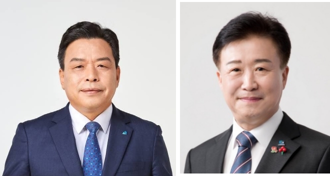 ▲ 공동성명을 발표한 강화수, 정기명 예비후보