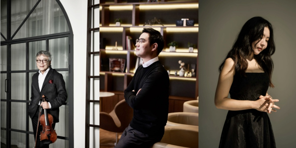 ▲ 왼쪽부터 김민 음악감독, 지휘자 최수열, 피아니스트 문지영