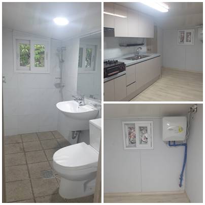 ▲  공사 후 입식주방과 수세식 화장실 모습