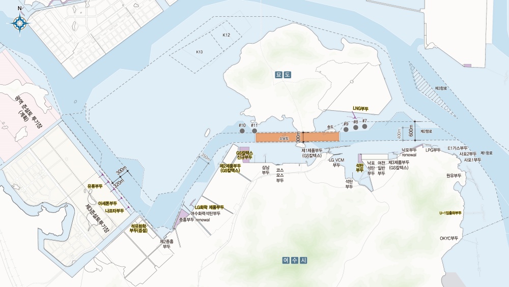▲ 광양(여천)항 묘도수도 항로직선화 사업위치도
