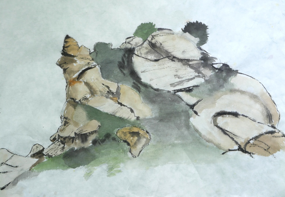 ▲ 모리까린, 사도 거북바위(30X50, 한지에 채색)