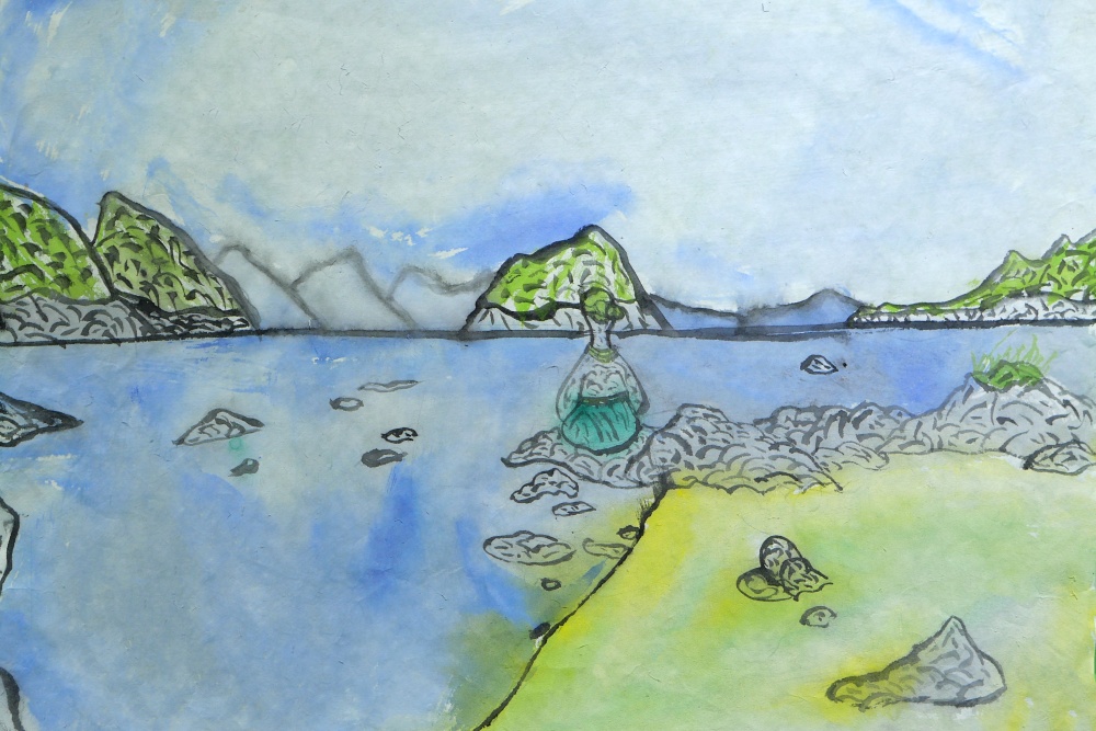 ▲  박율, 여자도 각시바위전설(30X50, 한지에 채색)