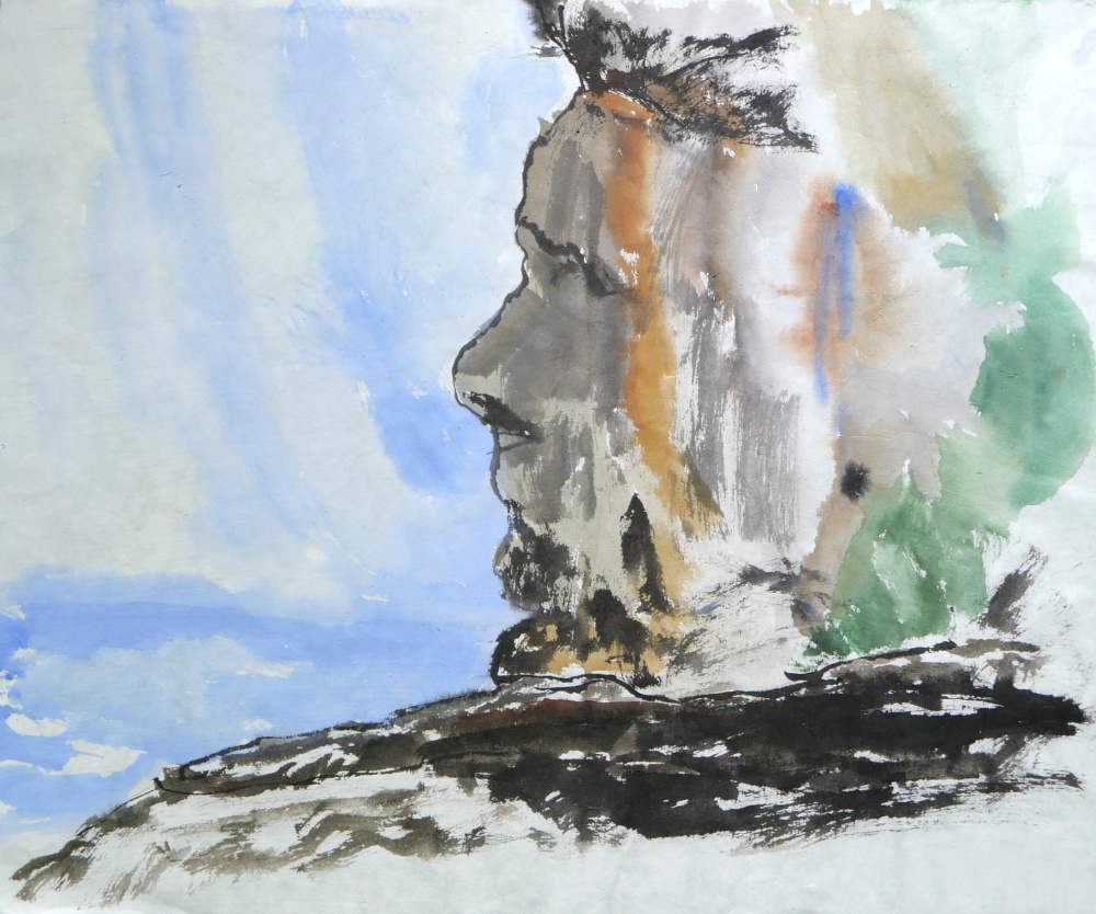 ▲ 채찬솔, 사도 얼굴바위 (30X40, 한지에 채색)