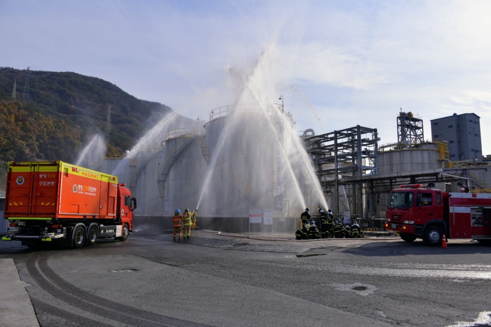 ▲ 롯데케미칼(주) 첨단소재 사업장에서 ‘2022년 재난대응 안전한국훈련’ 실제훈련