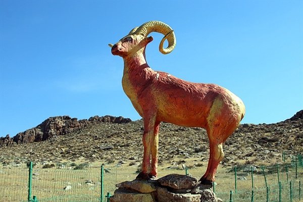 ▲처이르복드 산 입구에 세워진 아르갈 상 모습. 처이르복드 산에는 야생양인 아르갈과 야생염소인 양기르가 살고 있어 몽골정부에서 보호하고 있다. ⓒ오문수