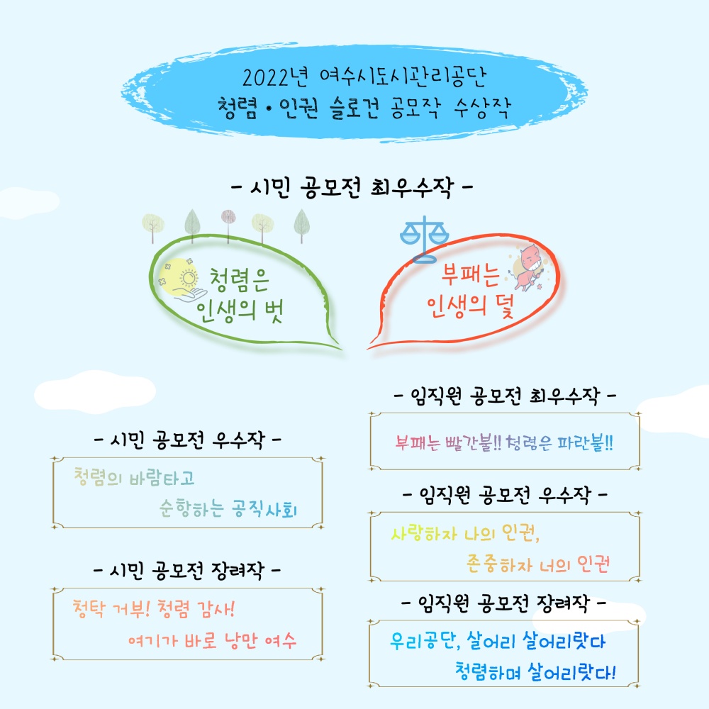 ▲ 여수시도시관리공단 청렴·인권 슬로건 공모전