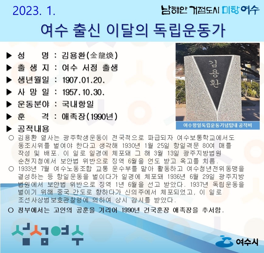 ▲ 이달의 독립운동가 김용환