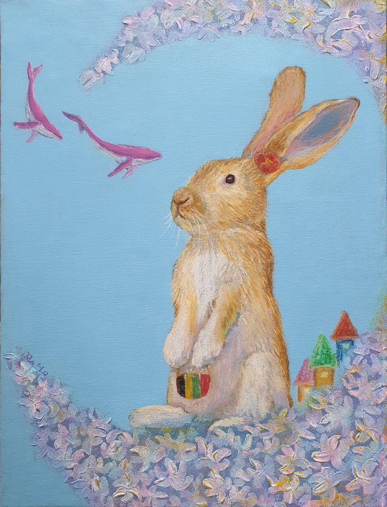 ▲ 김은주, 꿈꾸는 토끼(46x61, 캔버스에 혼합재료)