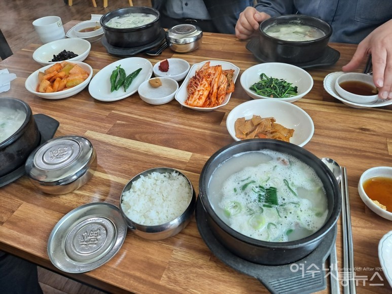 ▲여수 상암동 대덕농원 꼬리곰탕 기본 상차림이다. ⓒ조찬현