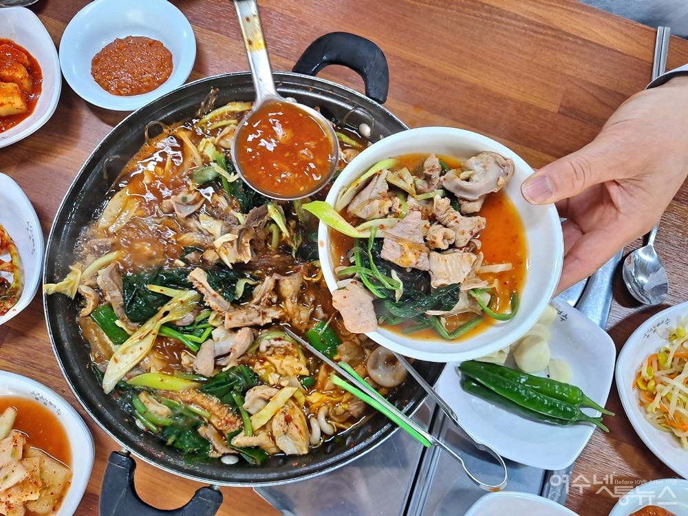 ▲돼지곱창과 소곱창 반반인 팔구식당 혼합곱창이다. ⓒ조찬현