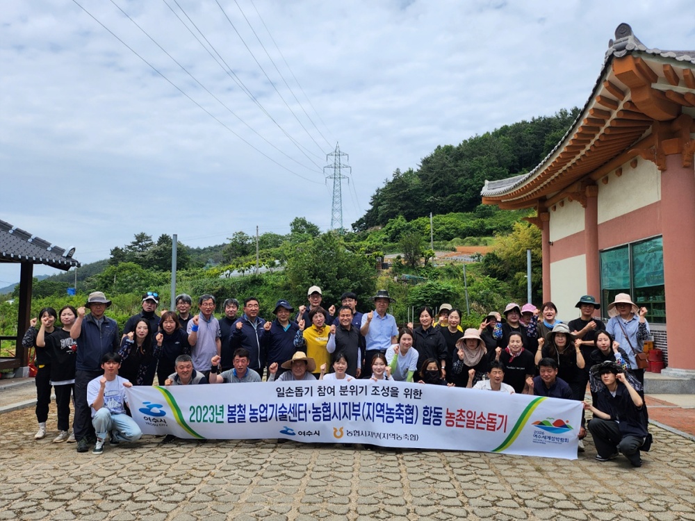 ▲ 율촌면 가장리 친환경마늘밭 농촌일손돕기활동