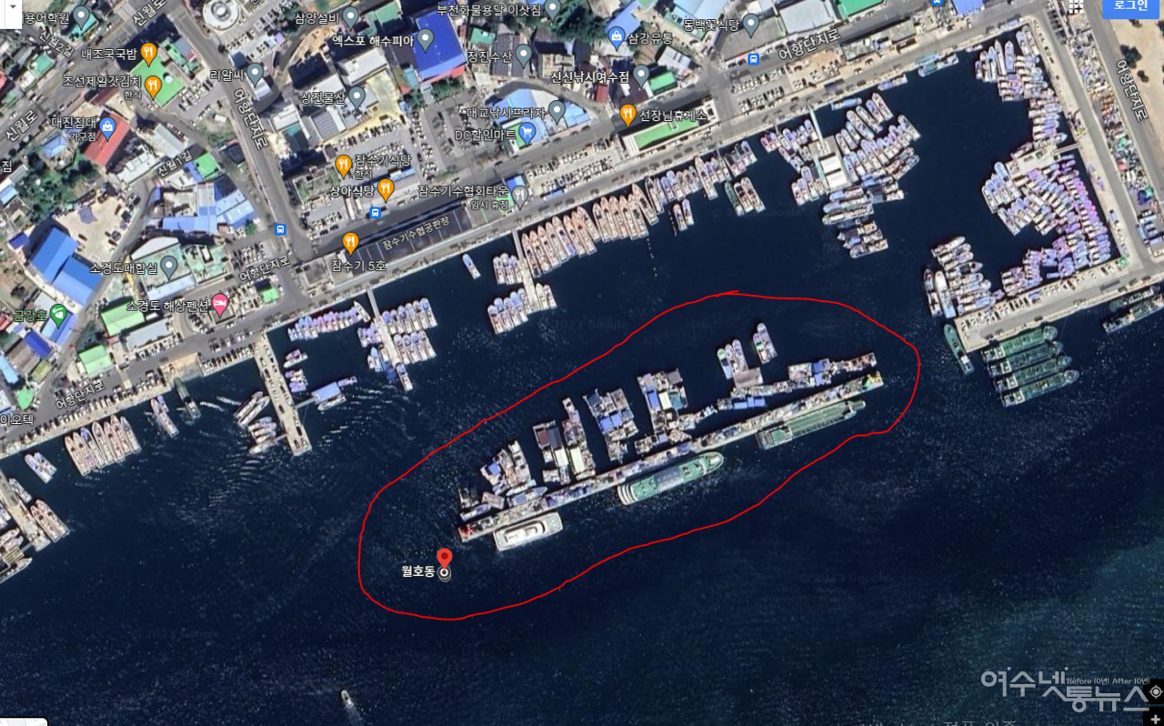 ▲여수 국동항 파제제(빨간 선 테두리 안). ⓒ구글 지도 캡처