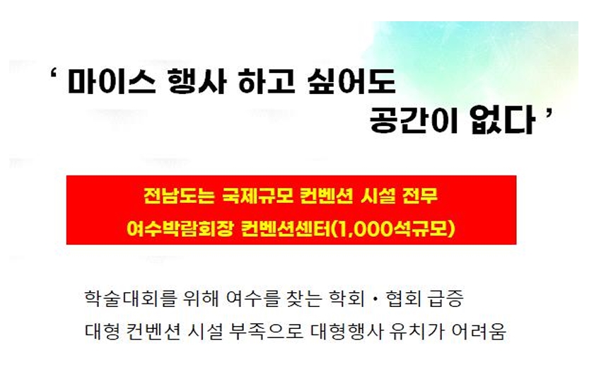 ▲ 여수박람회공공활용시민연대 박계성 위원장은 대형컨벤션 시설이 부족한 전남의 한계를 지적했다.