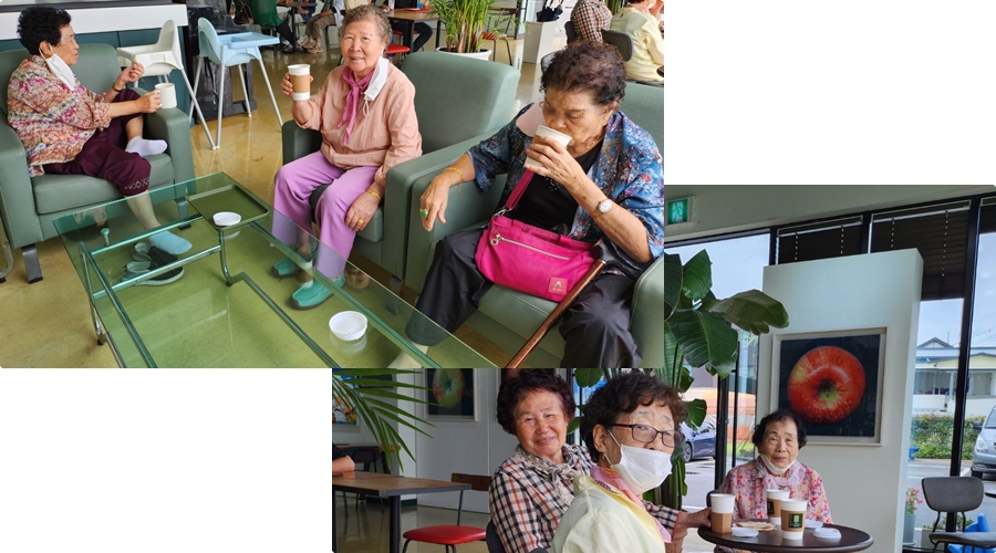 ▲어르신들이 카페에서 커피를 마시며 이야기하고 있다. ⓒ쌍봉복지관