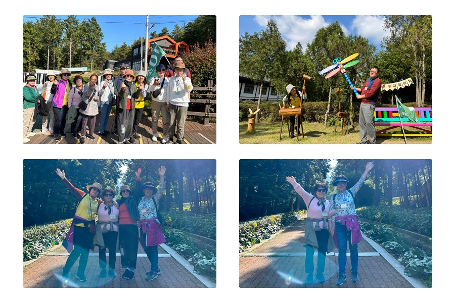 ▲편백 숲 우드랜드에서 장애인과 자원봉사자들이 즐거운 시간을 보내고 있다. ⓒ쌍봉복지관