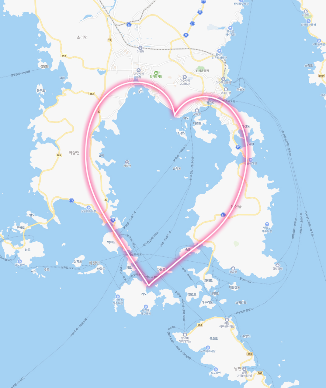 ▲하트형 순환관광 ⓒ조계원 예비후보
