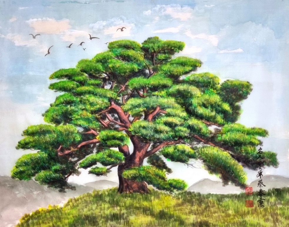 ▲ 힘찬 소나무 (60x74cm, 비단에 수묵채색)