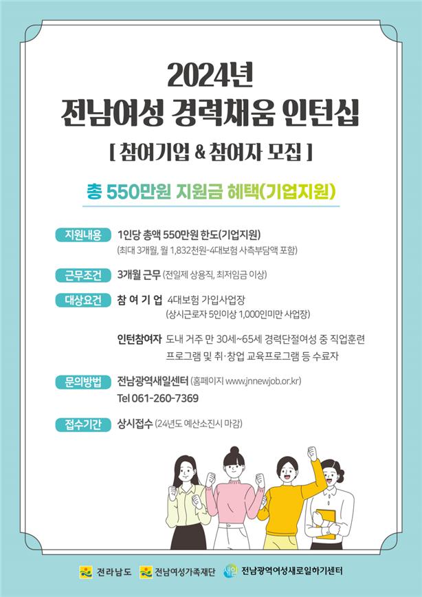 ▲ 전남여성 경력채움 인턴십참여 희망자 및 희망기업 모집