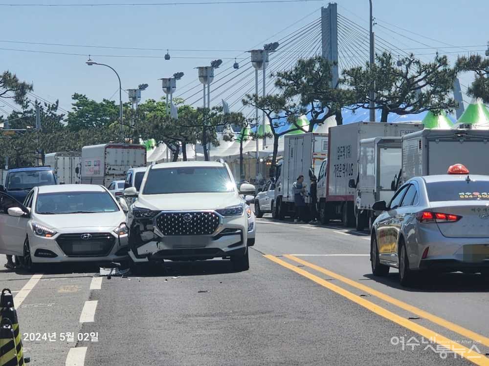 ▲ 2일 오전 발생한 해양공원 교통사고 현장  ⓒ심명남