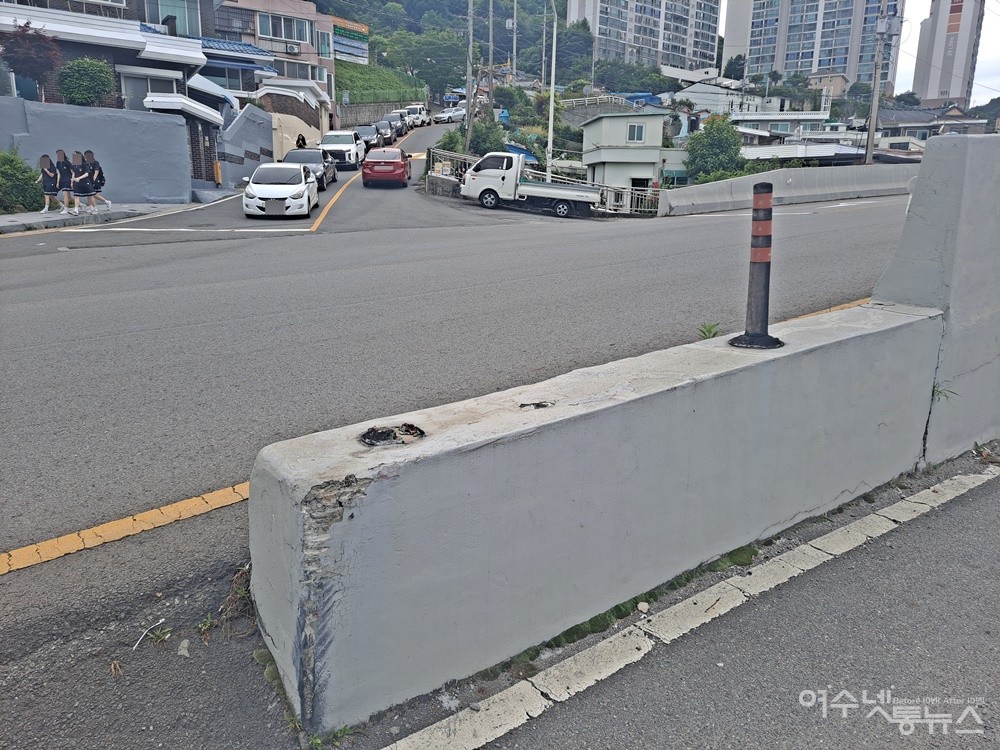 ▲여수 진성여중 앞 삼거리 도로 전경이다. ⓒ조찬현