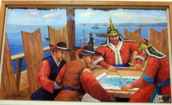 ▲ 옥포해전모습을 그린 해전도. 옥포해전 기념관을 방문한 지인 박근세씨가 보내왔다.ⓒ 박근세