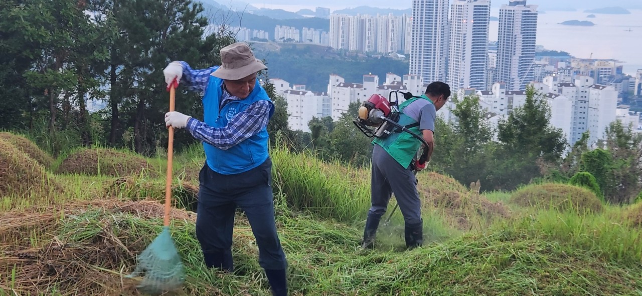 ▲주종섭 의원이 무연고 분묘 벌초 봉사활동에 참여했다. ⓒ전남도의회