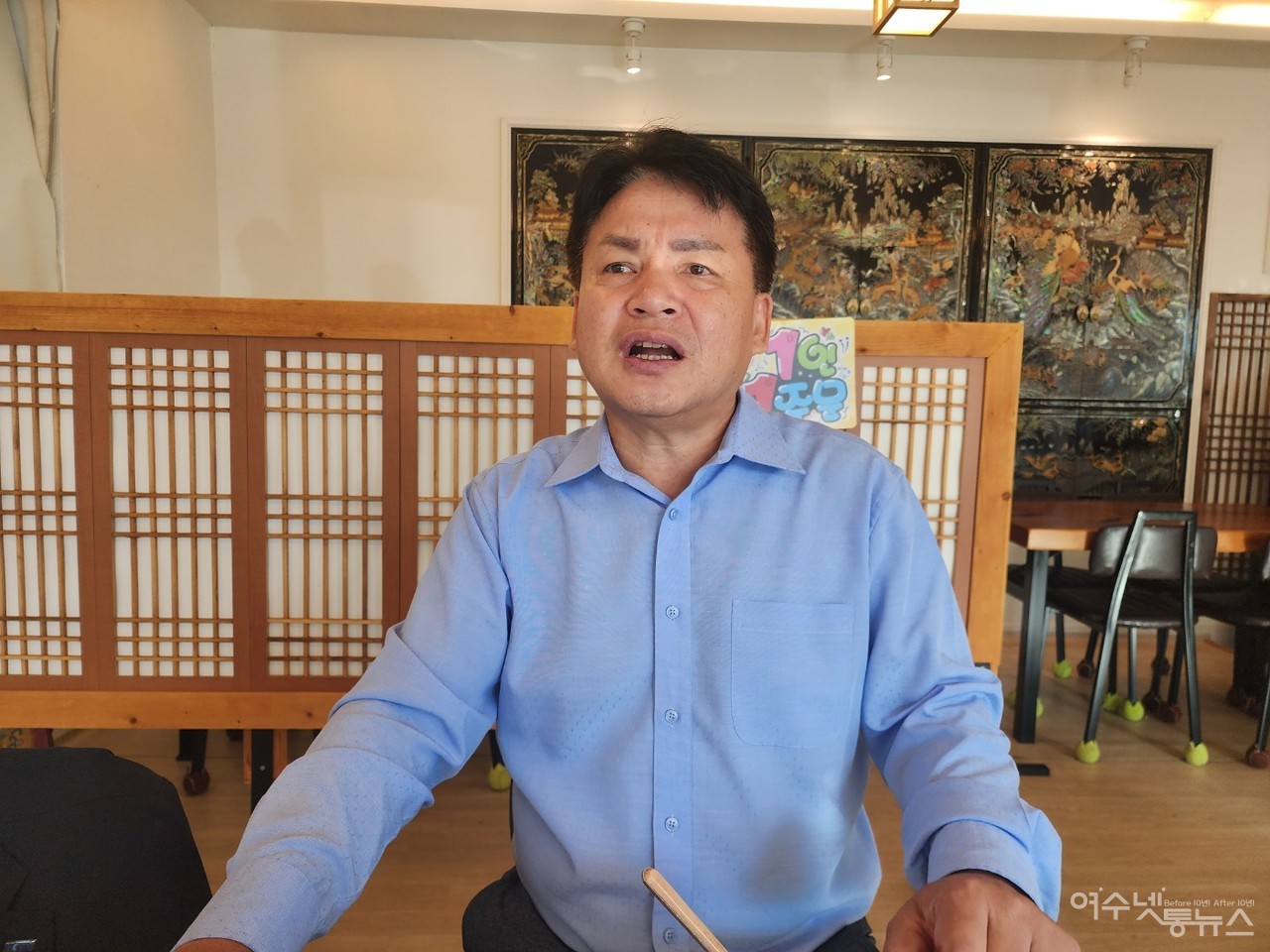 ▲ 마지막 회사를 떠나며 동료에게 고마음을 전한 이준상 노동이사가 눈시울을 붉히고 있다 ⓒ심명남