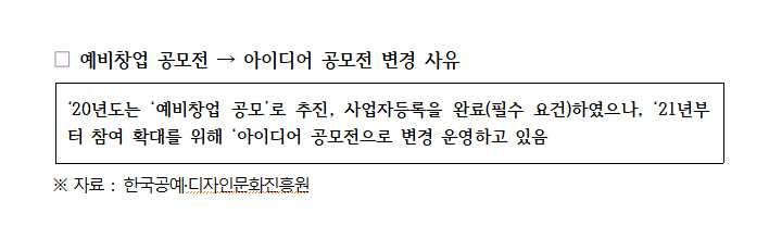 ▲ 예비창업 공모전 → 아이디어 공모전 변경 사유 ⓒ조계원 국회의원실 제공