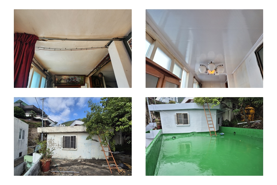 ▲새롭게 바뀐 집안 천장과 벽지, 지붕 공사와 옥상 방수 페인트를 칠한 모습 ⓒ쌍봉복지관