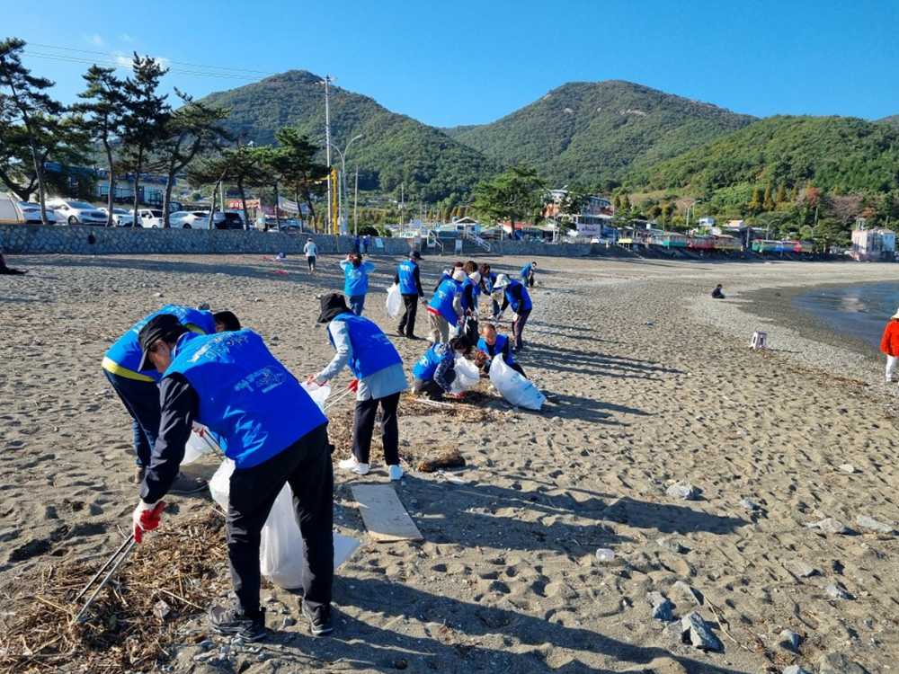 ▲ 여수시 둔덕동 르네상스 시민운동 실천본부가 정어리 사체로 골머리를 앓고 있는 만성리해수욕장으로 청결 활동 원정에 나섰다.ⓒ여수시