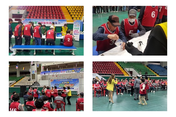 ▲어르신들이 친환경섬유탈취제 만들기, 초대 가수 공연에 참여해 흥겨운 시간을 보내고 있는 모습 ⓒ쌍봉복지관