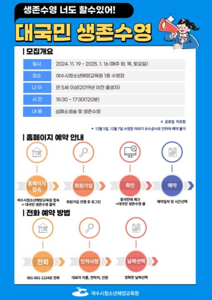 ▲ “대국민 생존수영” 프로그램 포스터ⓒ여수시청소년해양교육원