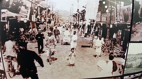 ▲ 일제강점기 목포시가지 모습으로 목포 오거리는 목포 상업의 중심지였다. 오거리는 조선인마을, 일본인마을, 목포항으로 이어지는 다섯 길이 교차하는 가장 번화한 거리였다. 오거리 주변에는 식당, 주점, 잡화점, 여관, 사진관 등의 건물들이 들어서 있었다. ⓒ 오문수