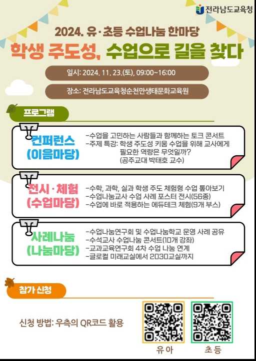 ▲ ‘2024. 유·초등 수업나눔 한마당 포스터ⓒ전라남도교육청