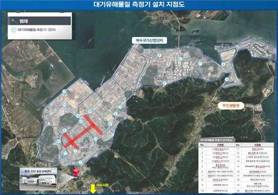 ▲  여수산단 대기유해물질 측정기 지점도(20곳).ⓒ여수시의회